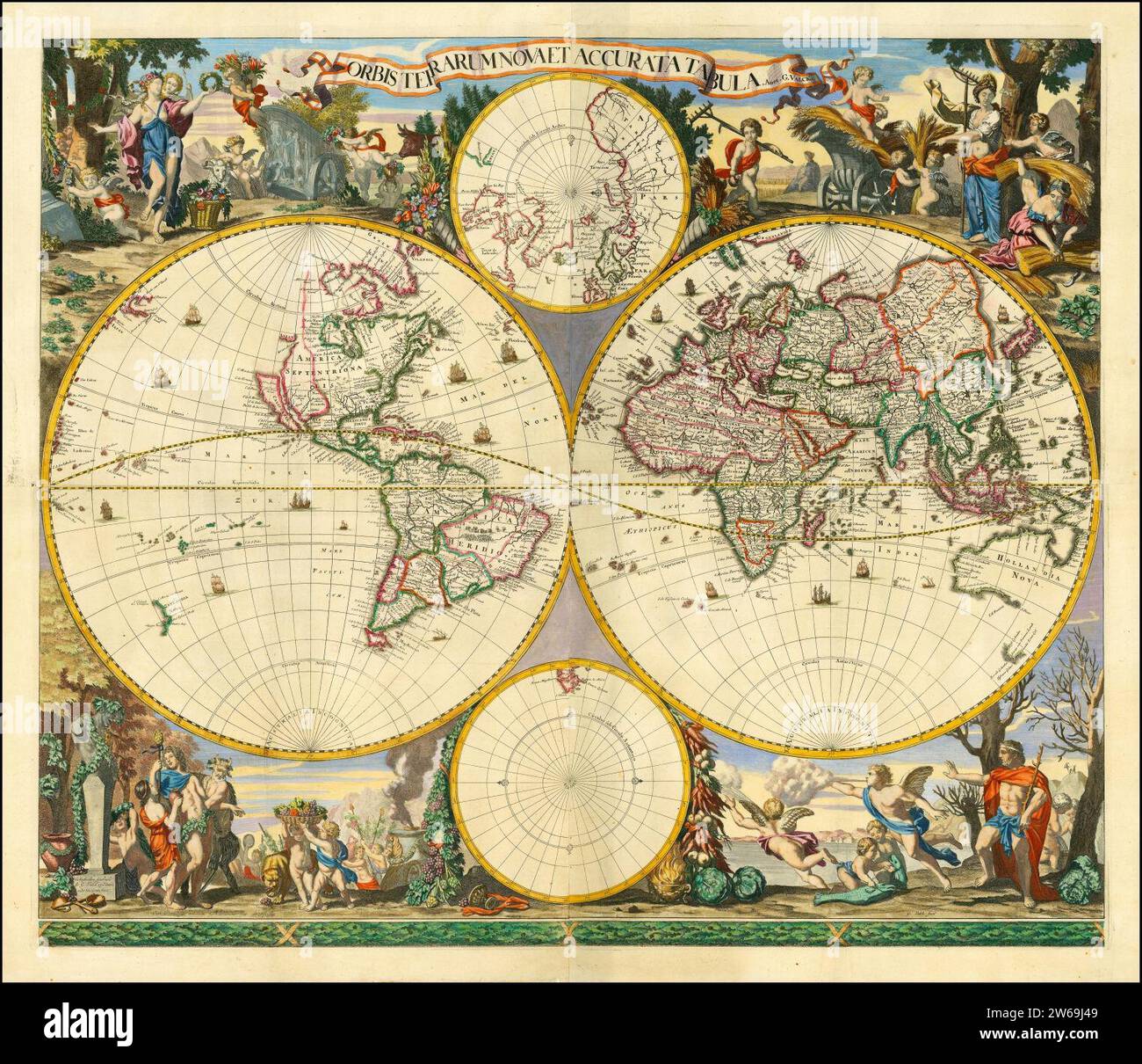 Ca. 1690 world map - Orbis Terrarum Nova et Accurata Tabula. Stock Photo