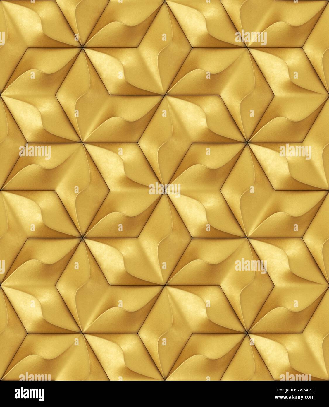 An elegant and luxurious gold-colored 3D geometric pattern suitable for backgrounds and design elements Stock Photo