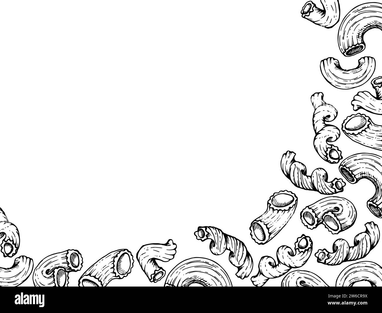 Hand drawn vector ink illustration. Types of pasta Italian cuisine ...
