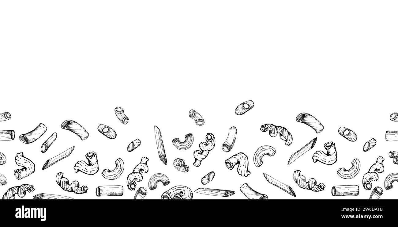 Hand drawn vector ink illustration. Types of pasta Italian cuisine ...