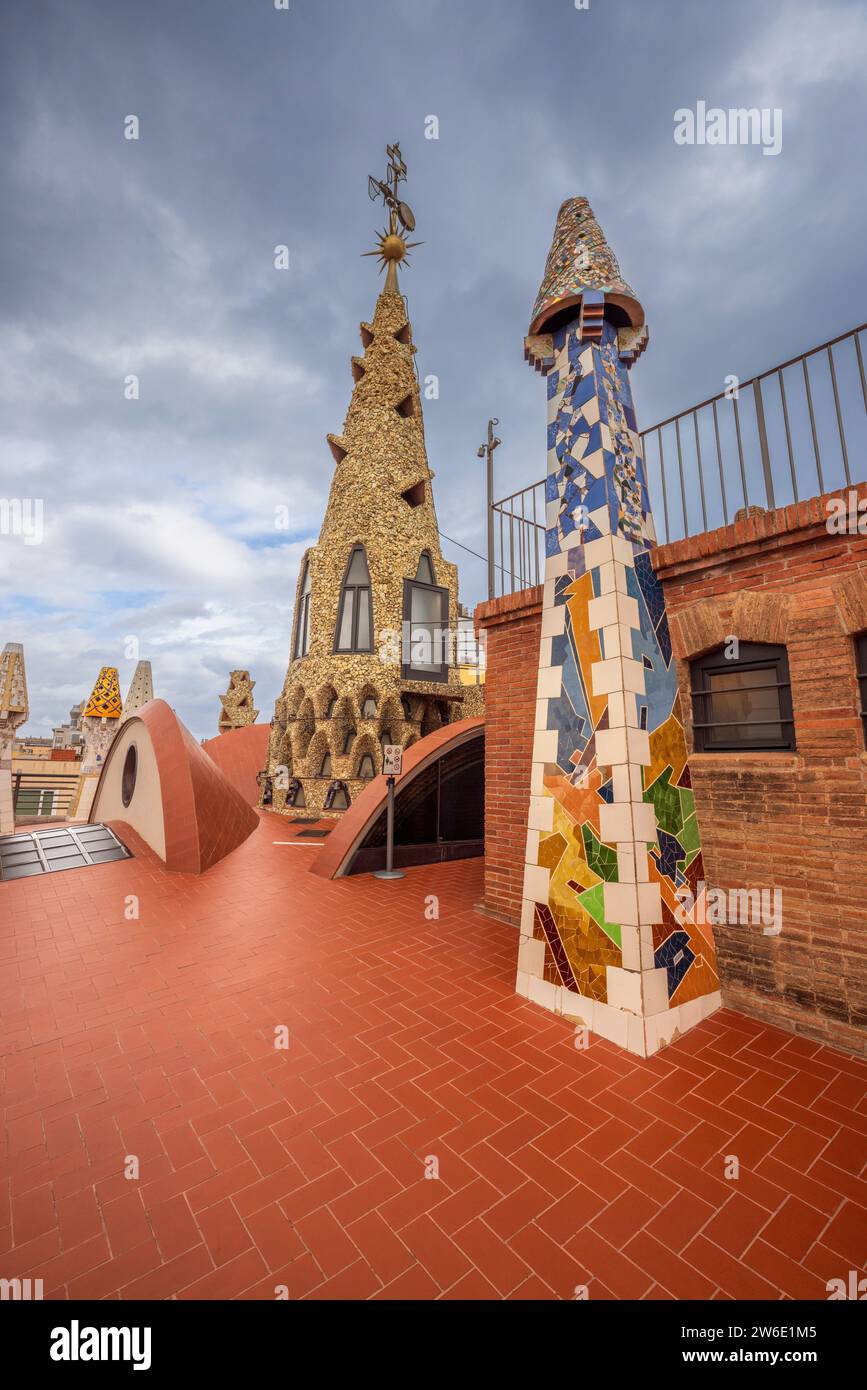 The rooftop of Palau Güell, Barcelona, Spain Stock Photo - Alamy