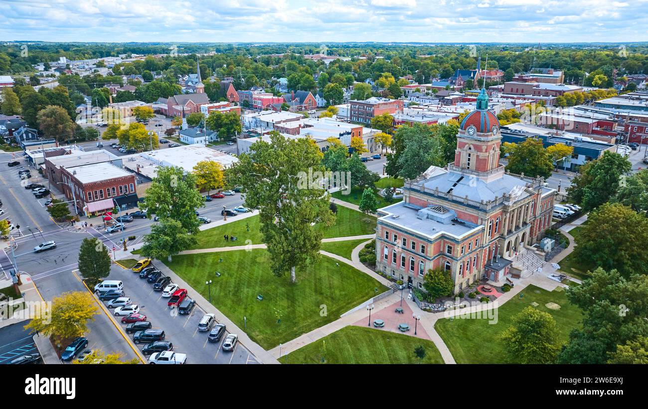 Aerial View of Historic Courthouse in Charming Goshen Town Stock Photo