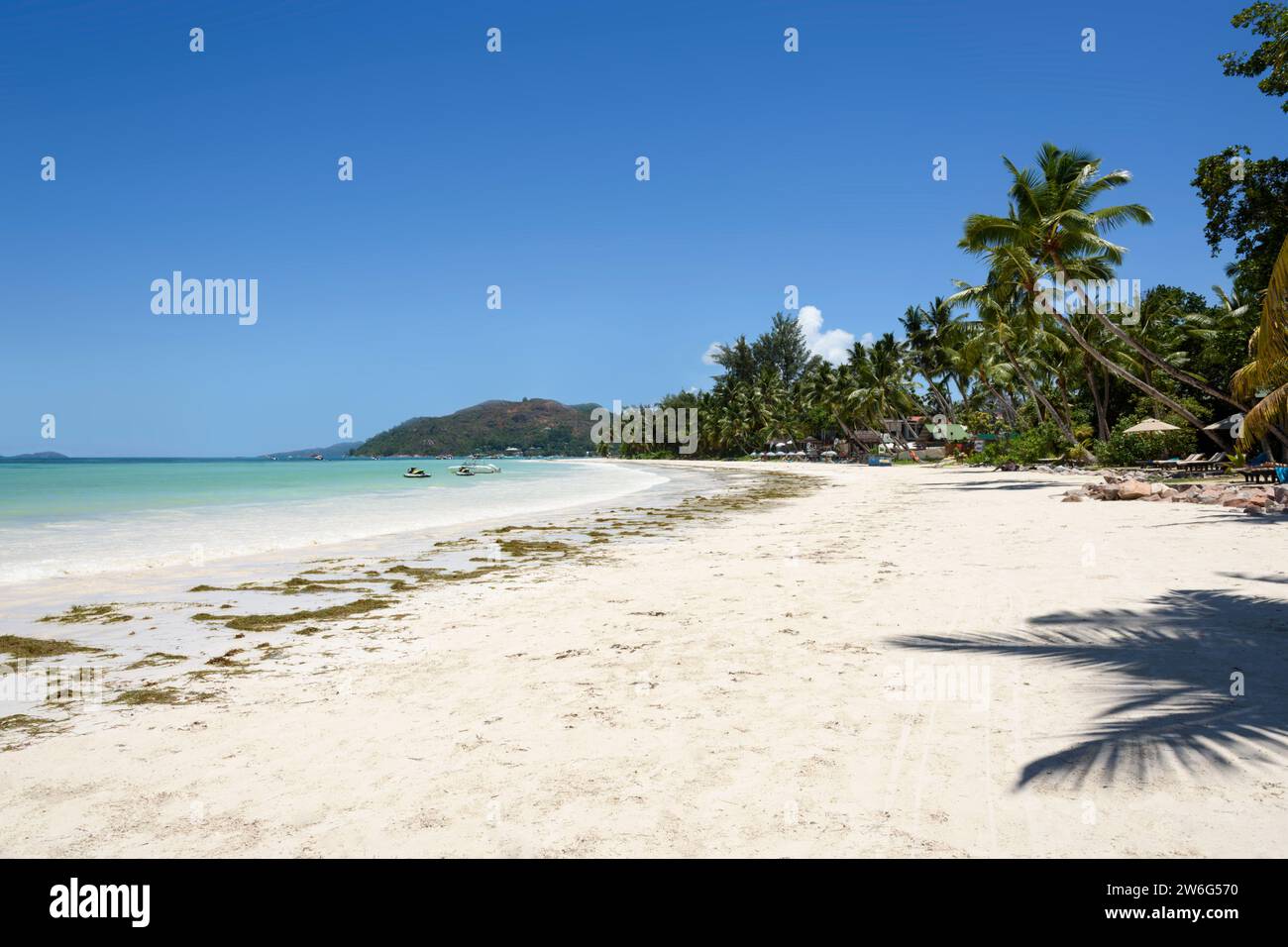 Cote D'Or Beach, Anse Volbert Village, Praslin Island, Seychelles, Indian Ocean Stock Photo