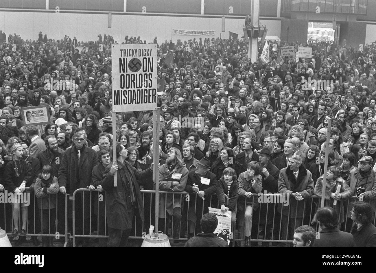 Demonstration against war in Vietnam of more than 50,000 people in Utrecht, the demonstrators in the Irenehal ca. January 6, 1973 Stock Photo