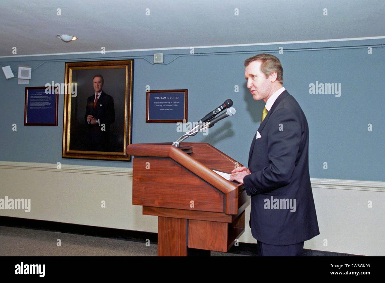 William S. Cohen speaks during a ceremony to unveil his official portrait. Stock Photo