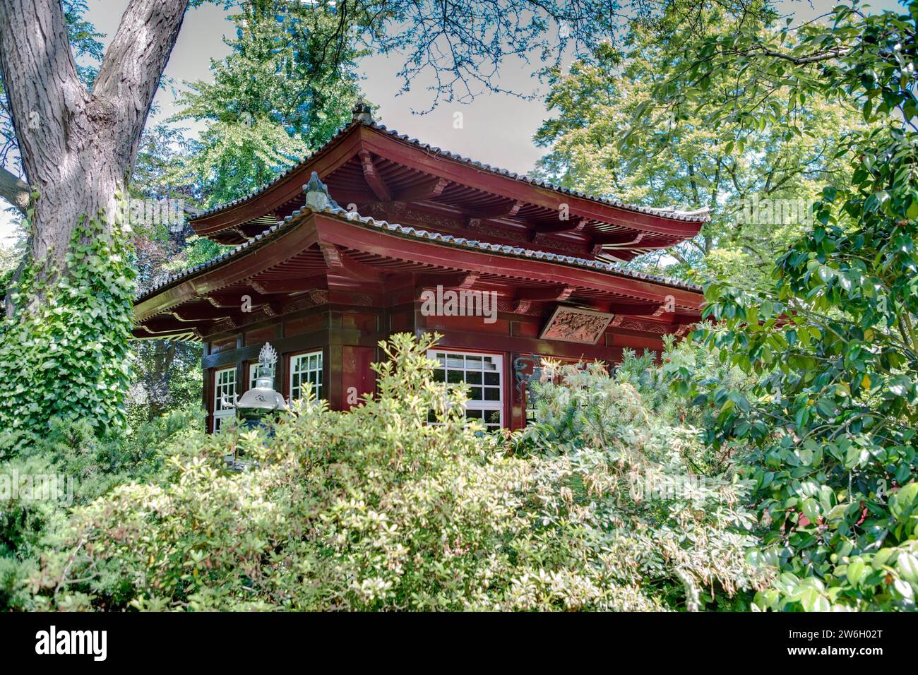 Japanese Garden, Leverkusen, North Rhine-Westphalia, Germany, Europe, digitally altered Stock Photo
