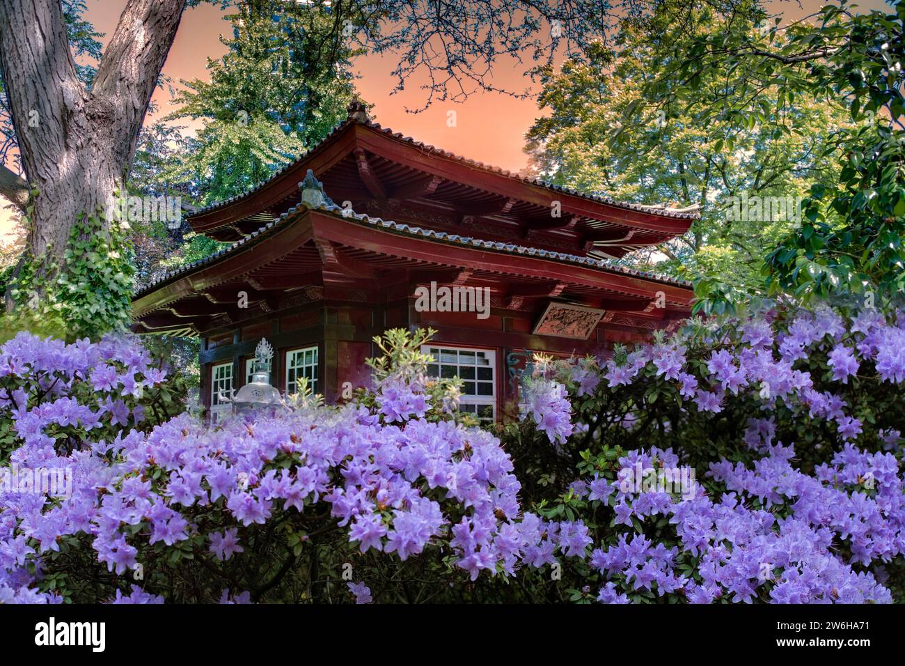 Japanese Garden, Leverkusen, North Rhine-Westphalia, Germany, Europe, digitally altered Stock Photo