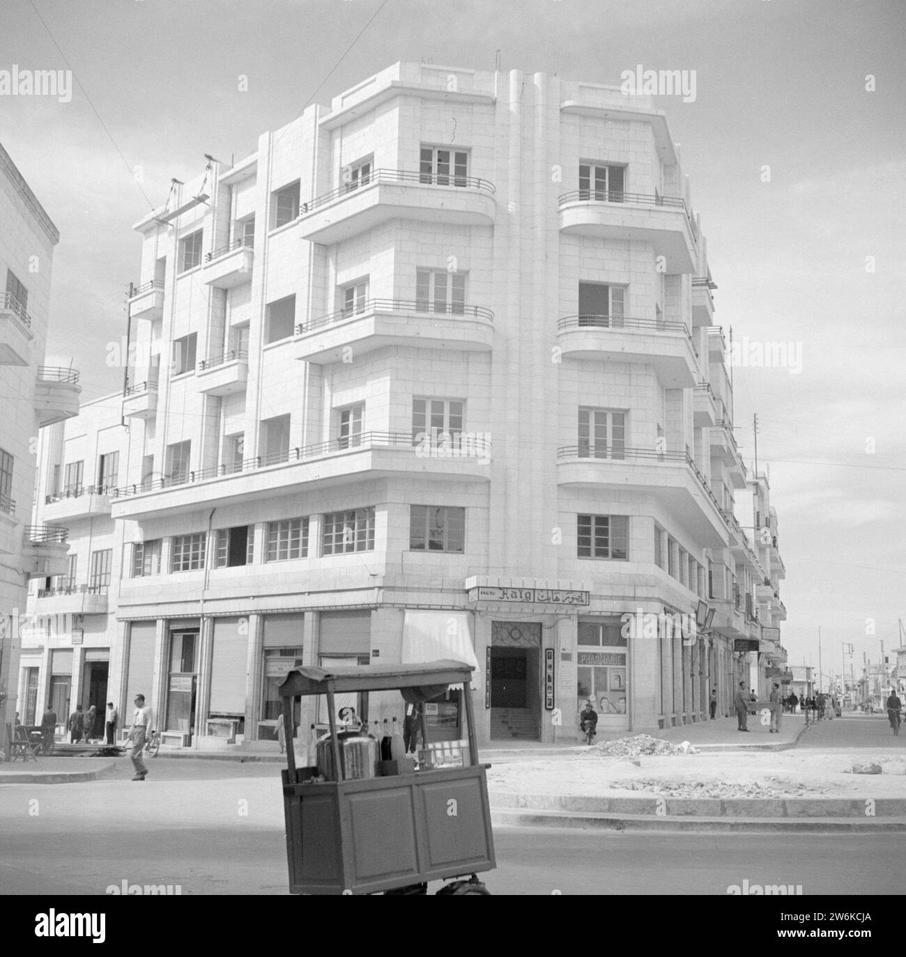 Street scene in the then modern part of Aleppo with an ice cream van ca