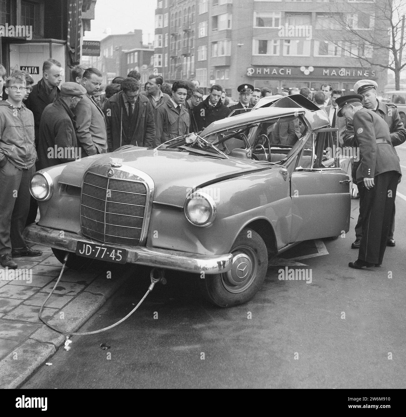 Archival car accident: Tram of line 1 at full speed against a car on