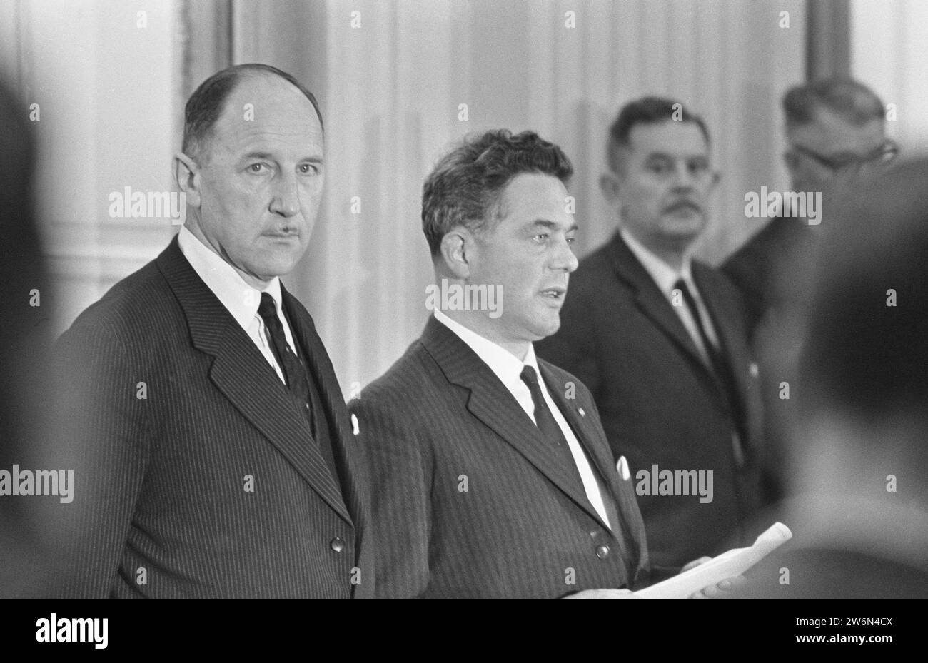 Statements made in the Senate and House of Representatives after the marriage of Princess Irene, Minister Luns and Prime Minister Marijnen ca. April 29, 1964 Stock Photo