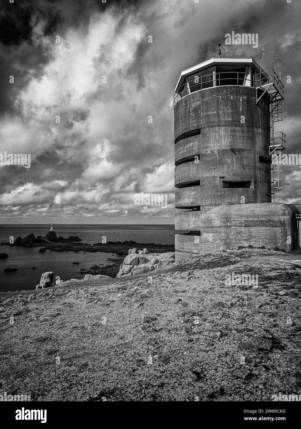 German Second World War coastal defence tower, La Corbière, Jersey, Channel Islands Stock Photo