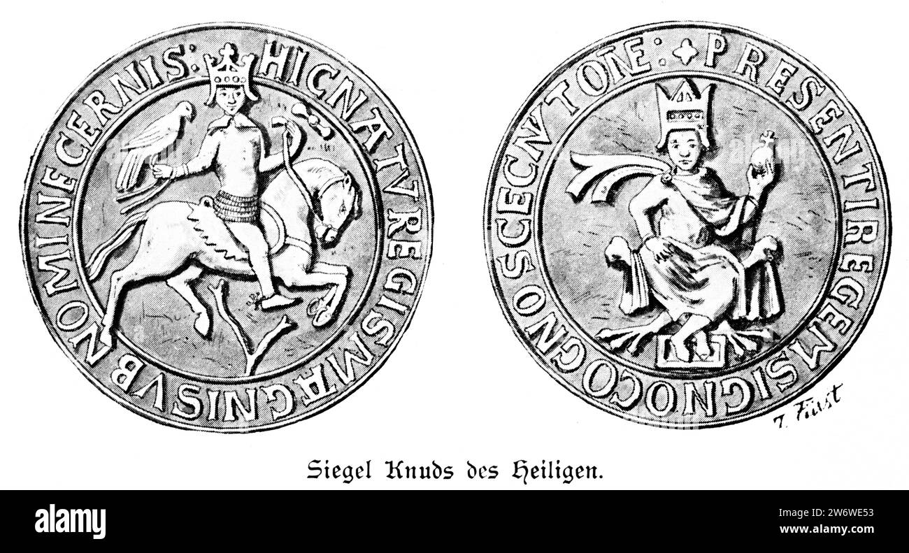 Round seal of Holy Knud,  Danish king Knut IV, lived 11th century, Denmark, Europe Stock Photo