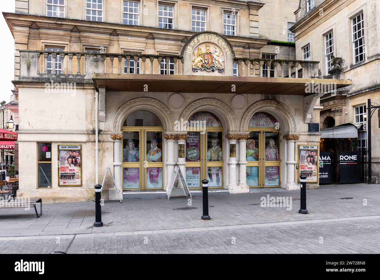 The New Theatre Royal built in 1805 and a Grade II* listed building in the City of Bath, Somerset, England, UK Stock Photo