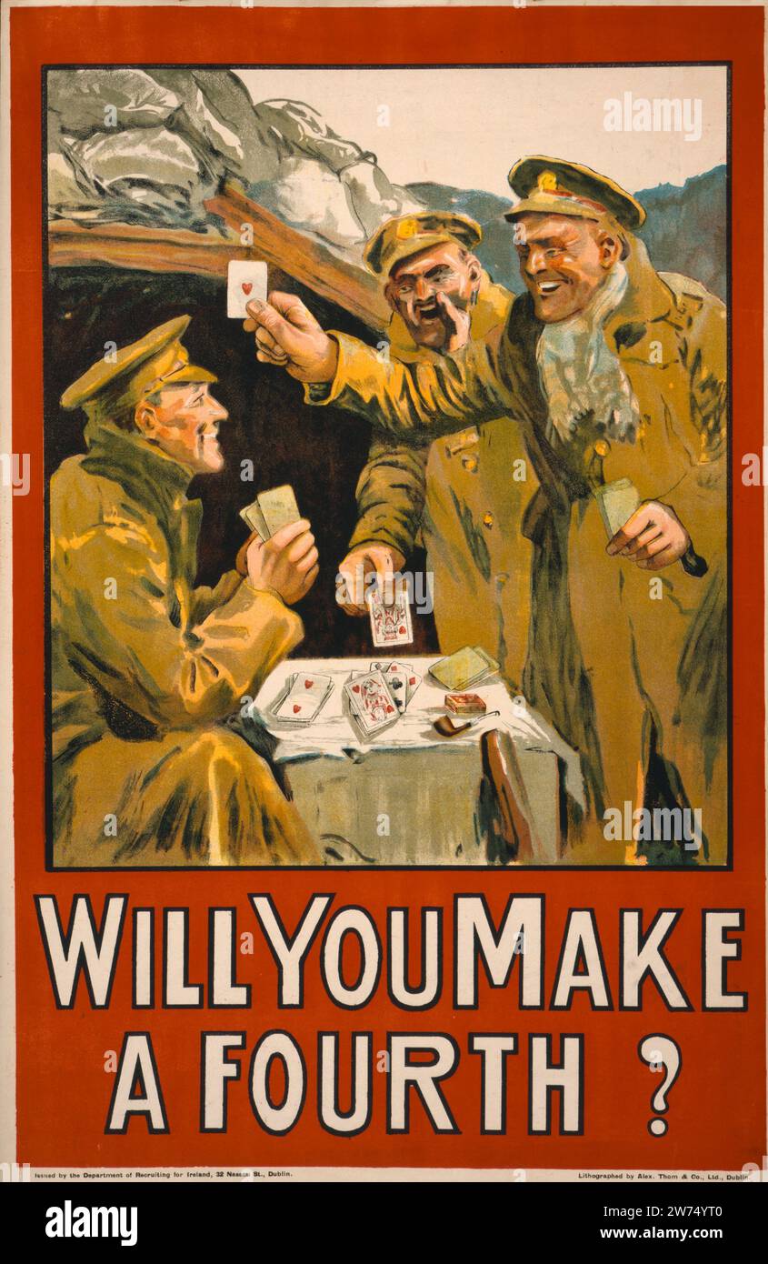 Irish recruitment poster from the First World War, published by the Department of Recruiting for Ireland, Dublin 1915. Stock Photo