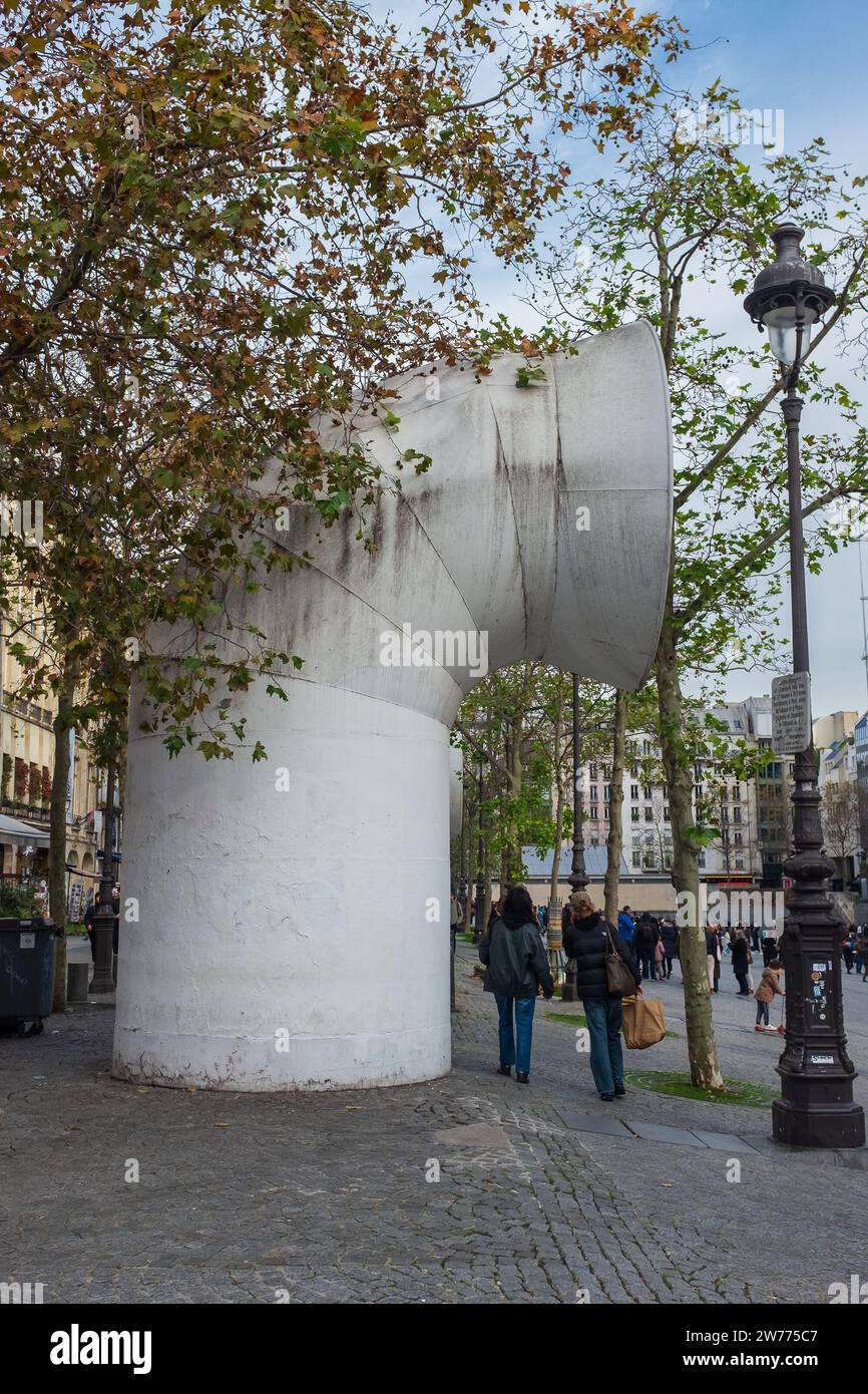 Paris, France, 2023. One of the huge ventilation shafts of the Centre national d'art et de culture Georges Pompidou located in the square (vertical) Stock Photo