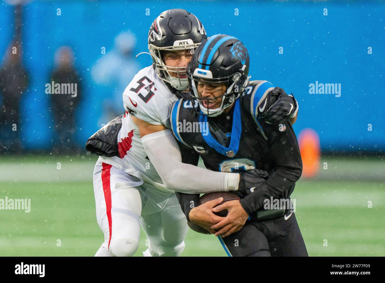 Atlanta Falcons linebacker Kaden Elliss (55) pursues Carolina Panthers