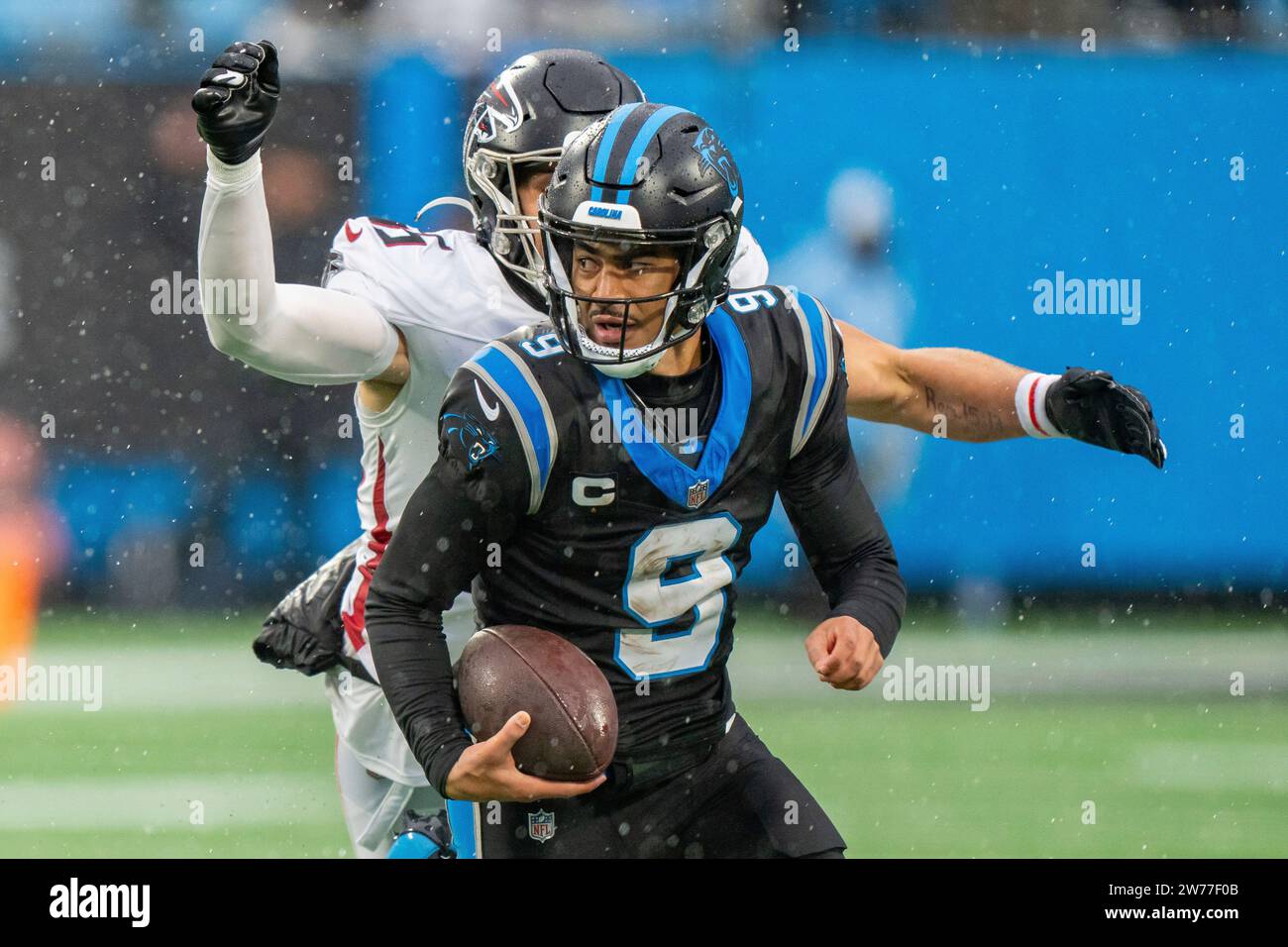 Atlanta Falcons linebacker Kaden Elliss (55) pursues Carolina Panthers