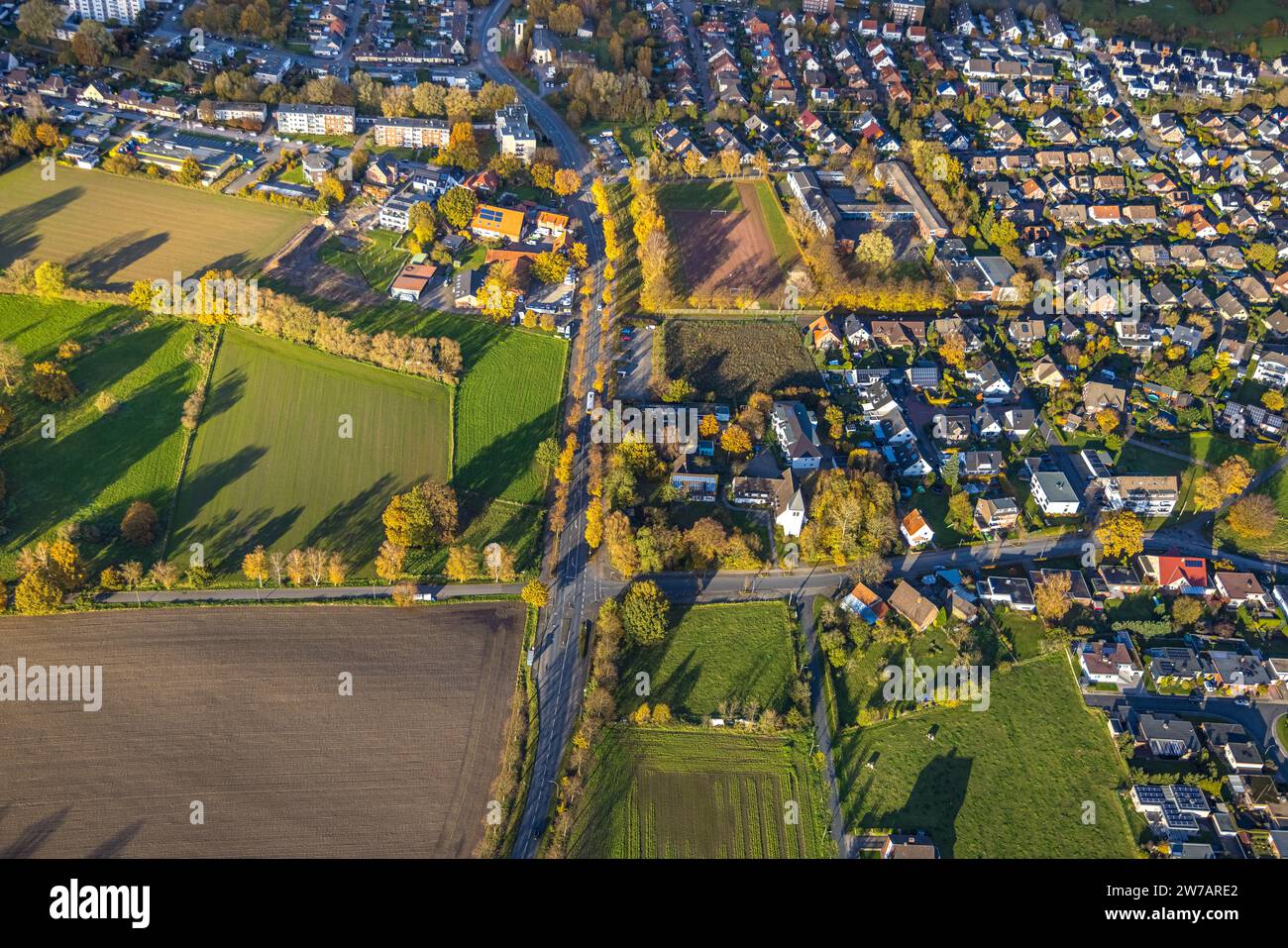 Aut View Aerial view, residential area district Braam-Ostwennemar with meadows ...