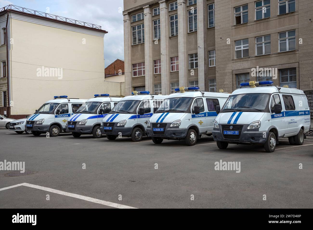 VLADIKAVKAZ, RUSSIA - JUNE 13, 2023: Police cars in the parking lot, Vladikavkaz Stock Photo