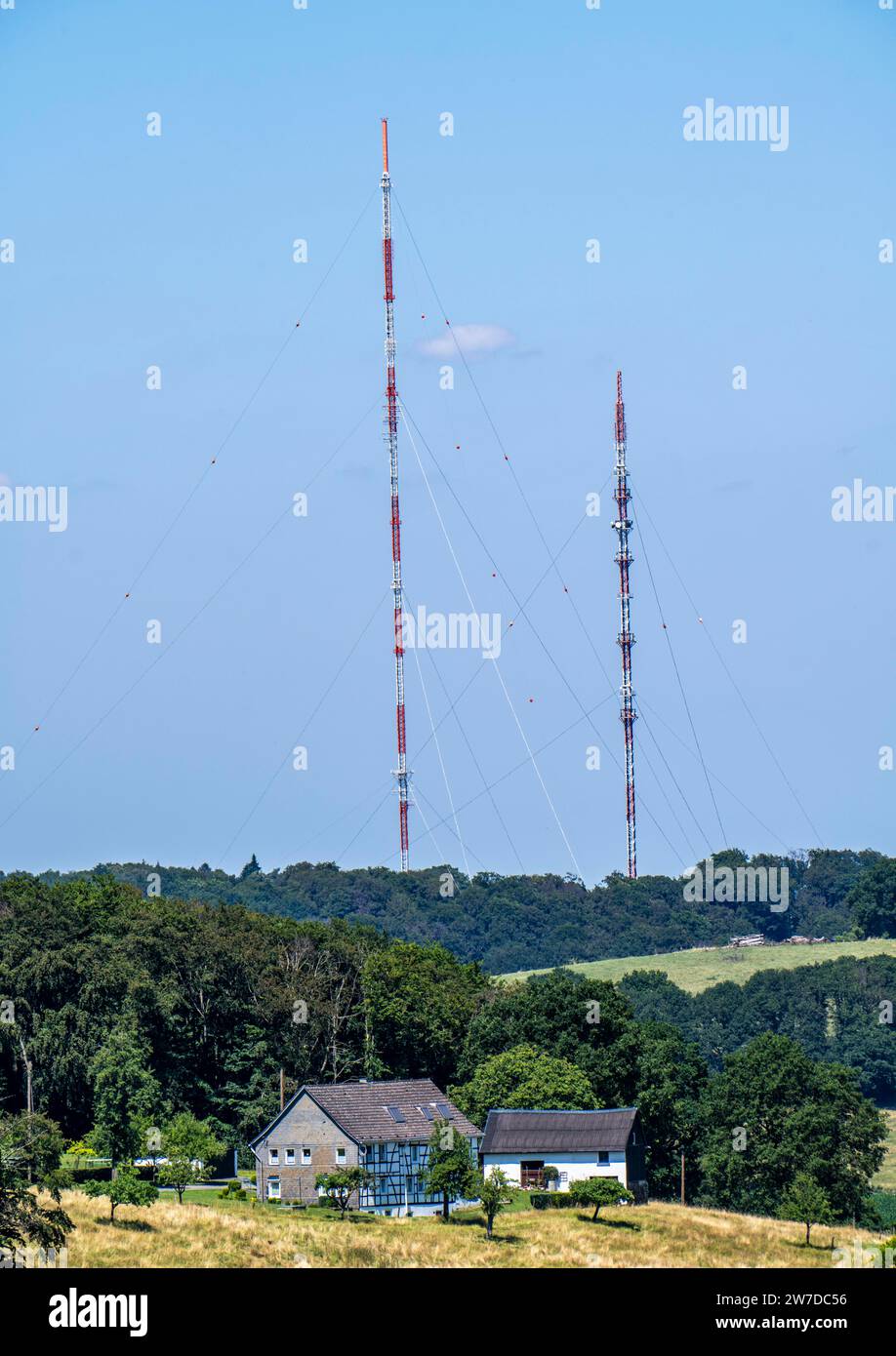 Langenberger transmitter, WDR transmitter on the Hordtberg near Velber-Langenberg, 2 transmission masts 301m and 170m high, NRW, Germany, Stock Photo