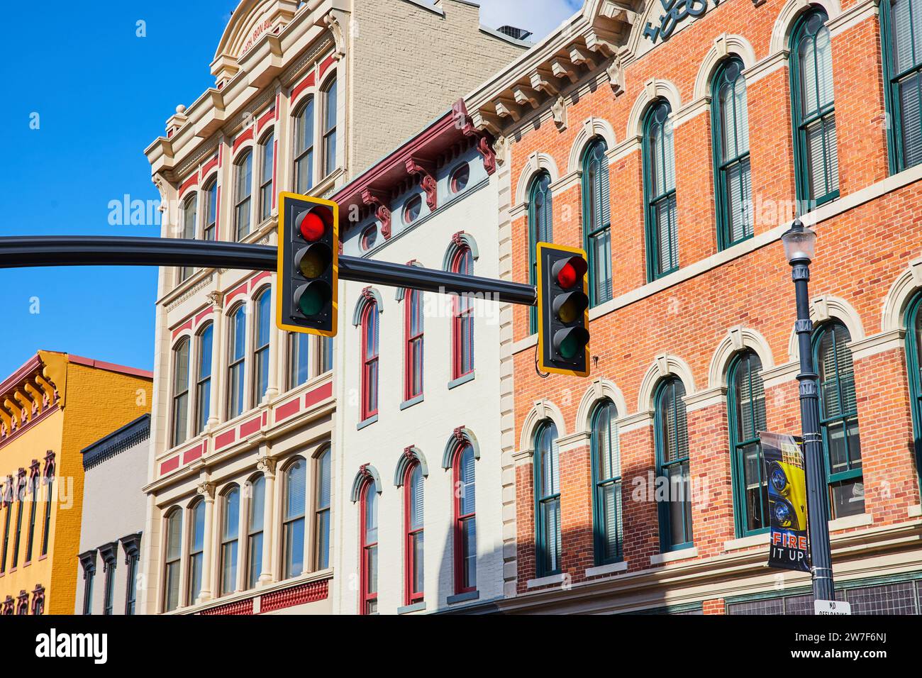 Historic Downtown Architecture with Traffic Lights and Blue Sky, Muncie Stock Photo Alamy