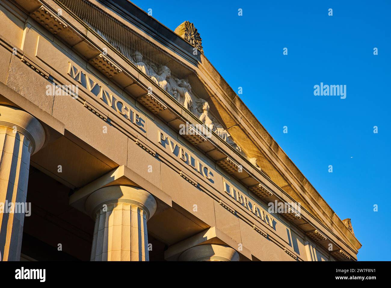 Neoclassical Muncie Public Library Facade at Sunrise with Blue Sky Stock Photo Alamy