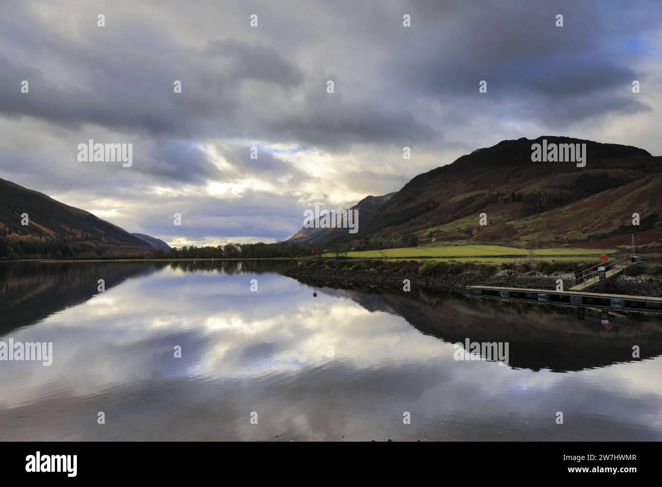 Autumn view over Loch Lochy at Laggan locks, Caledonian Canal, Great Glen, Highlands of Scotland Stock Photo