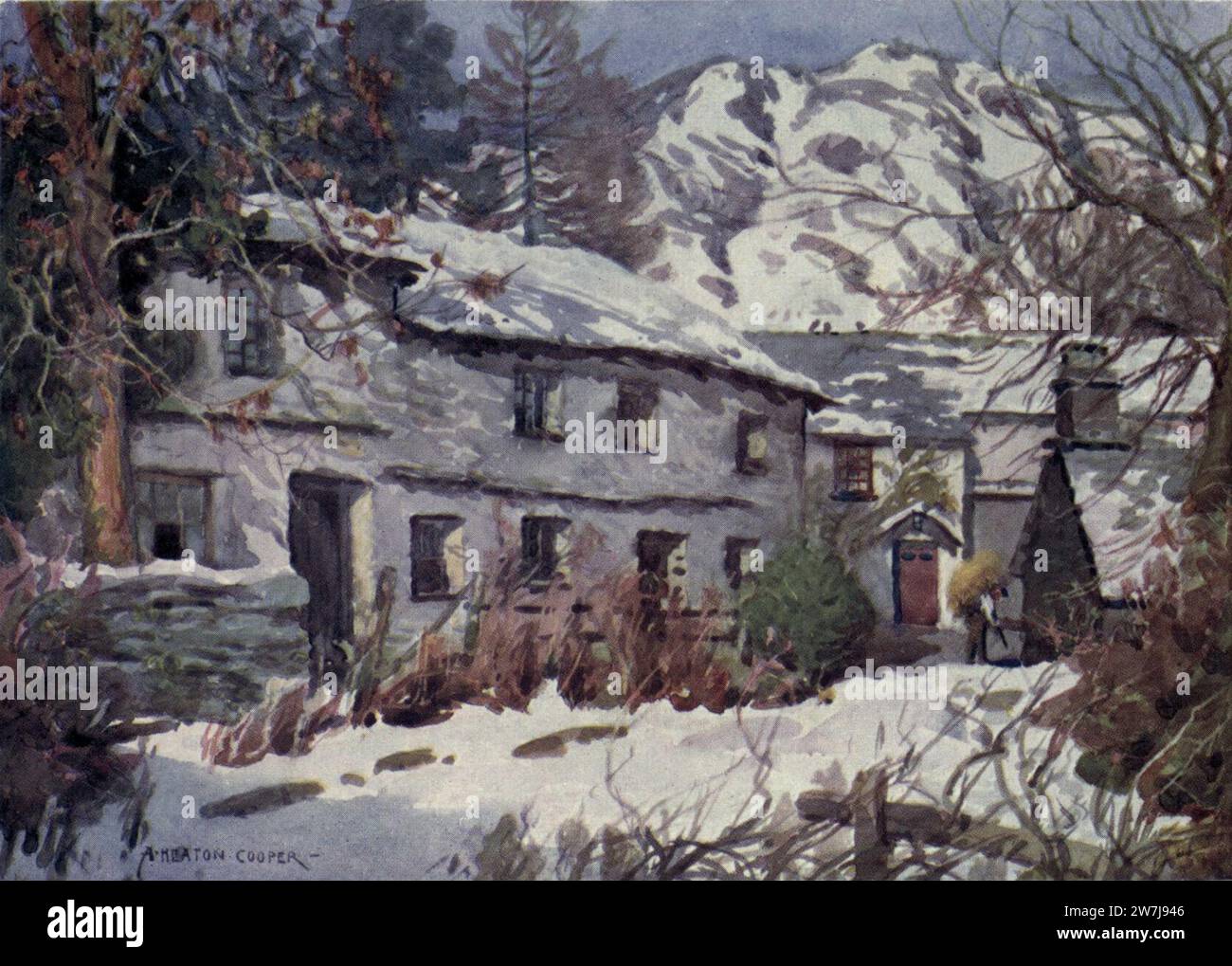 Winter Sunshine, Coniston - The English Lakes - A. Heaton Cooper. Stock Photo