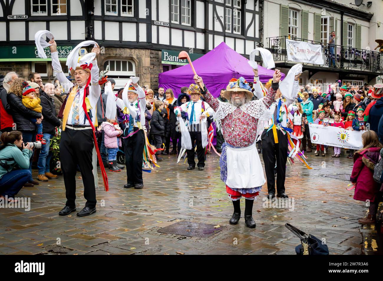 Several groups of Morris Dancers performed in the streets of Lymm, Cheshire, England, at their annual Dickensian Festival Stock Photo