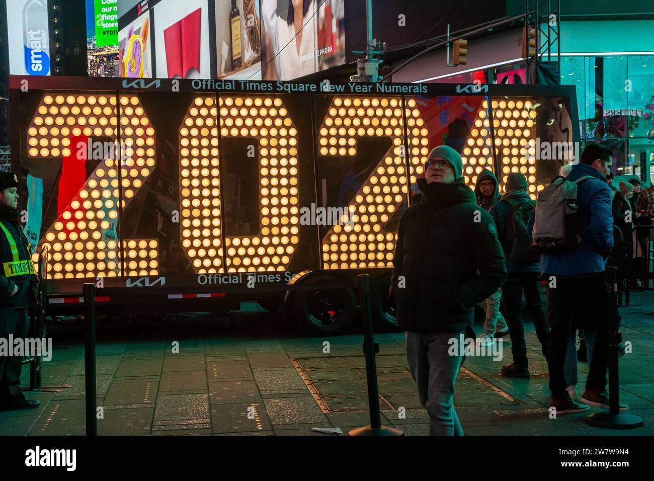 Visitors to Times Square in New York flock to the temporary display of