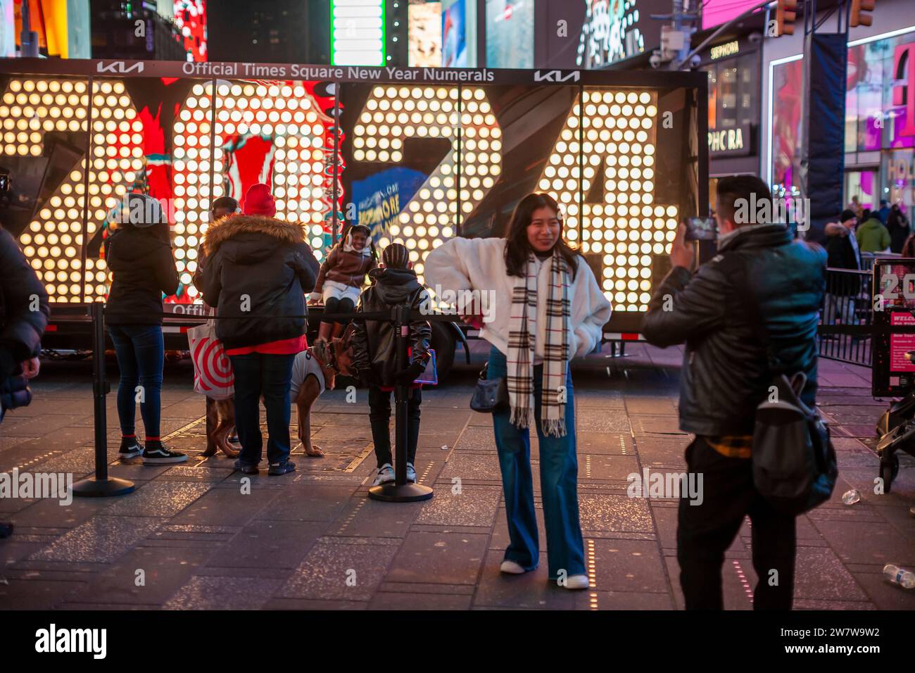 Visitors to Times Square in New York flock to the temporary display of