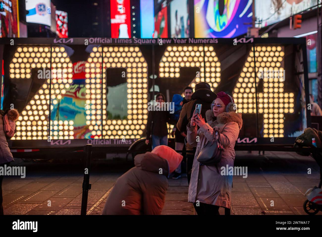 Visitors to Times Square in New York flock to the temporary display of