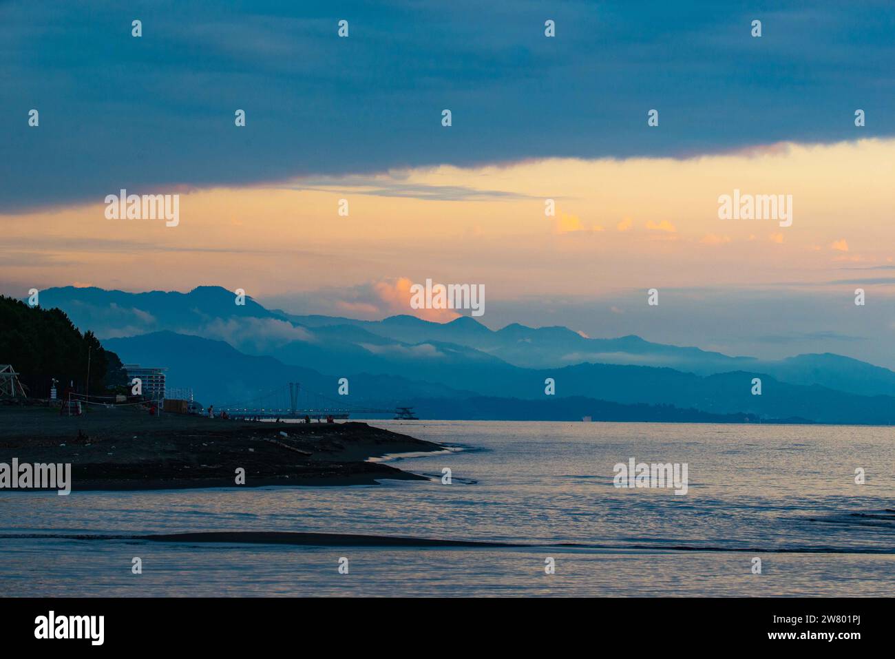 Sunset time on the Black Sea with a panorama of Batumi Stock Photo - Alamy