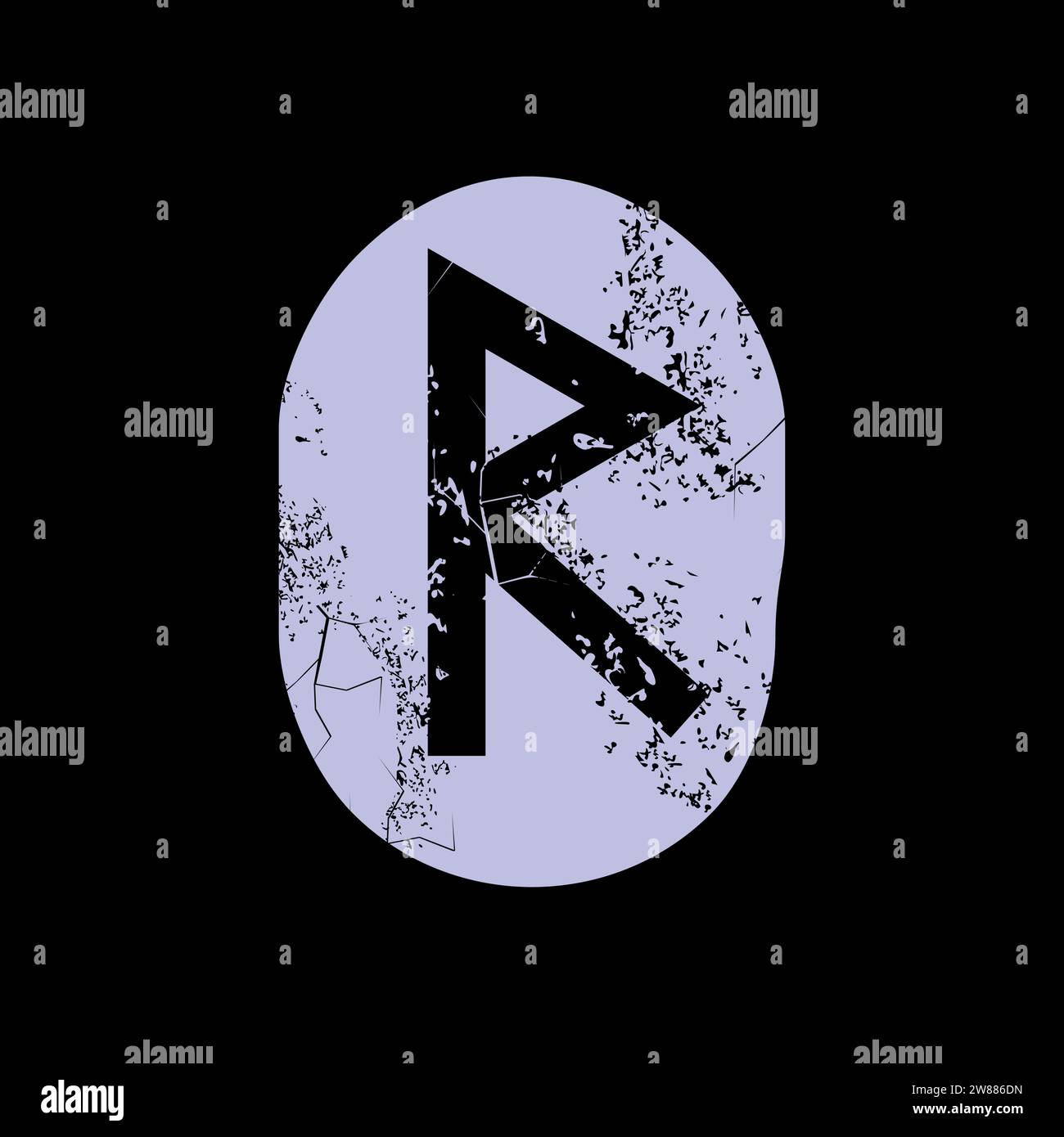 T-shirt design of the runic letter called Raido carved in stone. Ancient alphabet to tell the future. Stock Vector