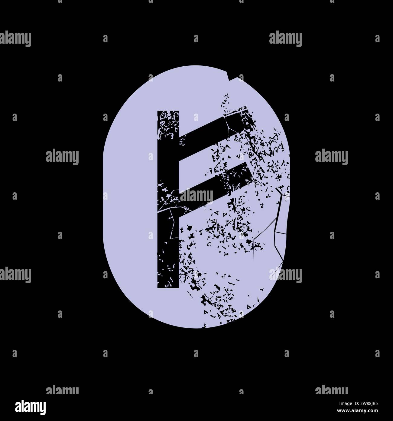 T-shirt design of the runic letter called Fehu carved in stone. Ancient alphabet to tell the future Stock Vector