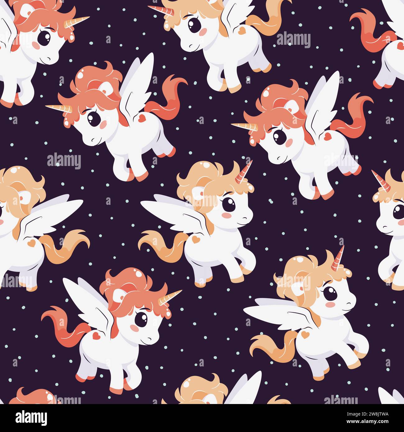 Seamless pattern with unicorns and stars. Vector tile Stock Vector