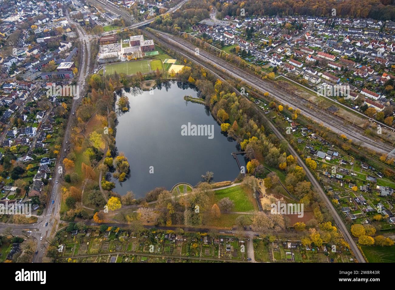  Aerial view, Nordpark and Nordpark pond surrounded by allotment garden Illustration 