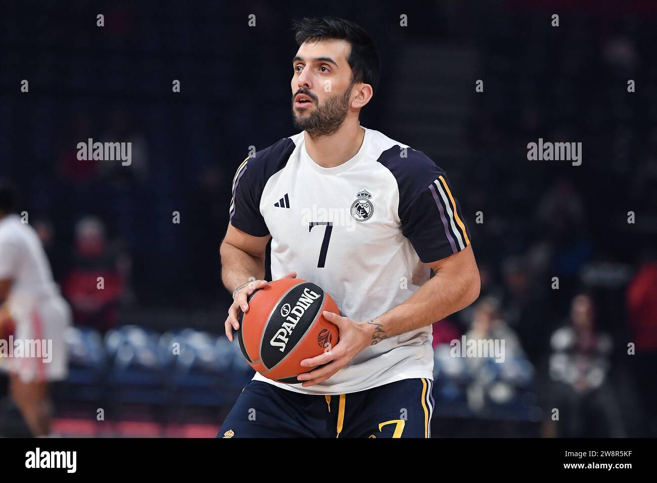 Belgrade, Serbia, 19 December, 2023. Facundo Campazzo of Real Madrid warms up during the 2023/2024 Turkish Airlines EuroLeague match between Crvena Zvezda Meridianbet Belgrade and Real Madrid at Aleksandar Nikolic Hall in Belgrade, Serbia. December 19, 2023. Credit: Nikola Krstic/Alamy Stock Photo