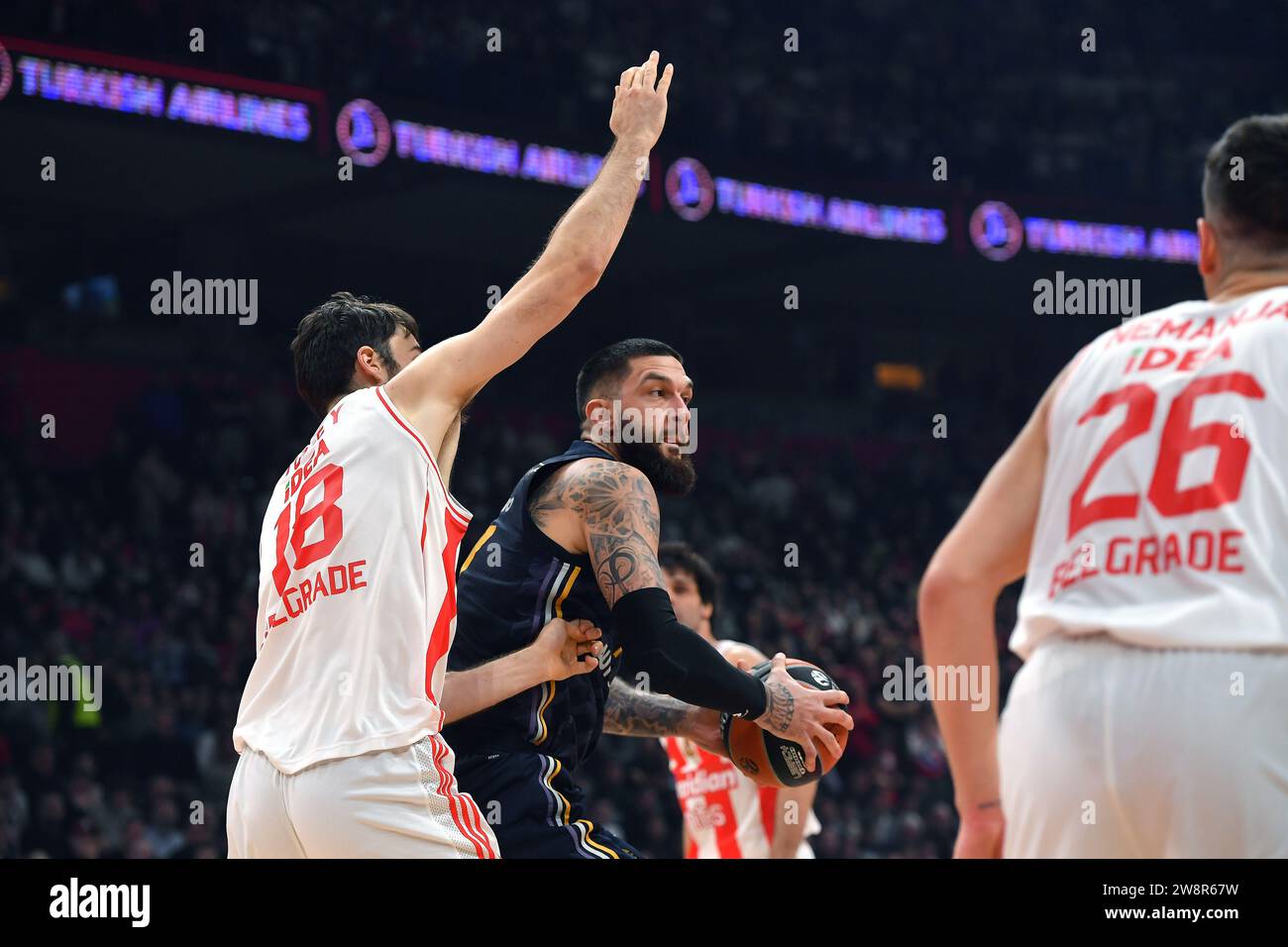 Belgrade, Serbia, 19 December, 2023. Vincent Poirier of Real Madrid in action during the 2023/2024 Turkish Airlines EuroLeague match between Crvena Zvezda Meridianbet Belgrade and Real Madrid at Aleksandar Nikolic Hall in Belgrade, Serbia. December 19, 2023. Credit: Nikola Krstic/Alamy Stock Photo