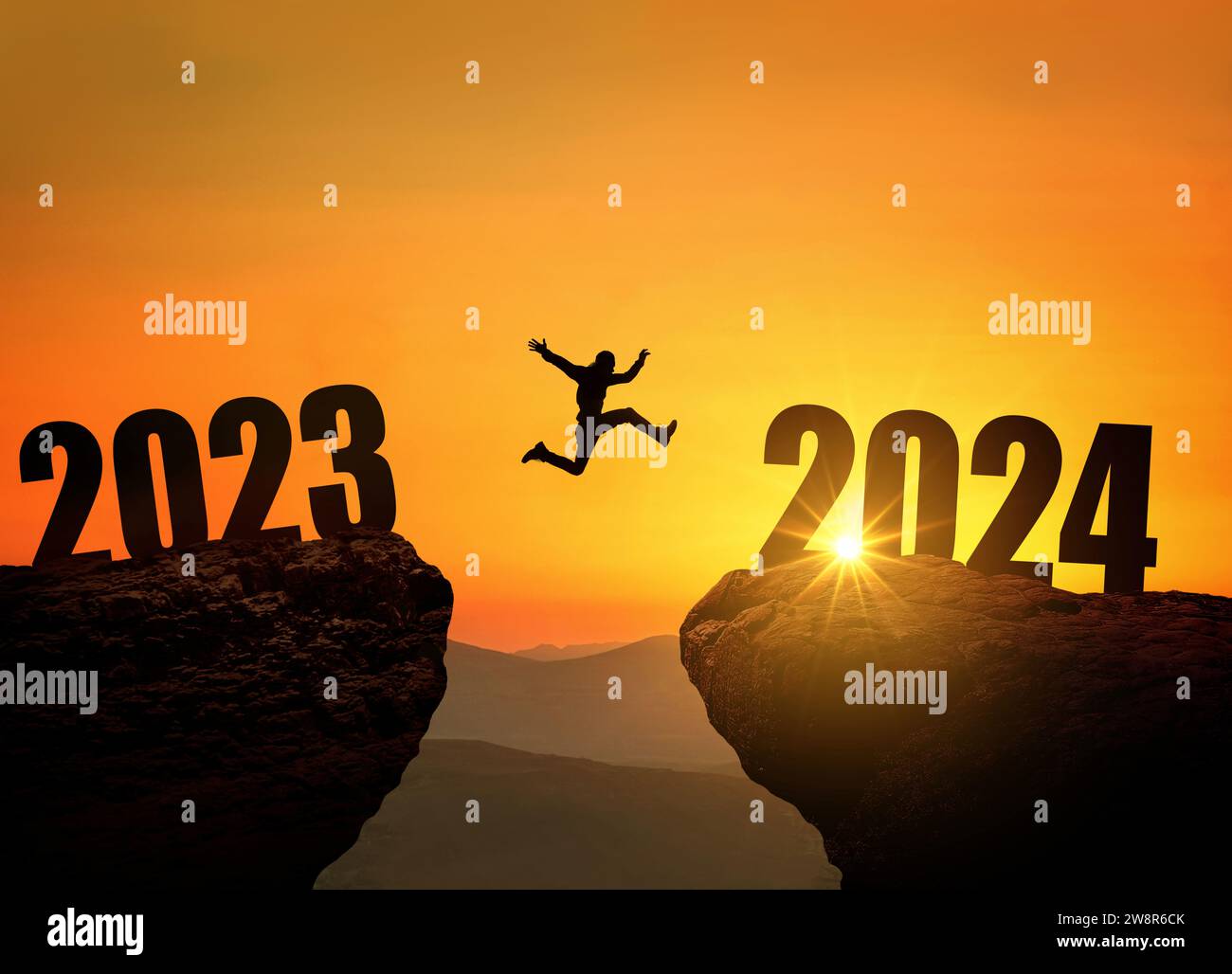 Man Jumping On Cliff 2025 Over The Precipice At Amazing Sunset. New