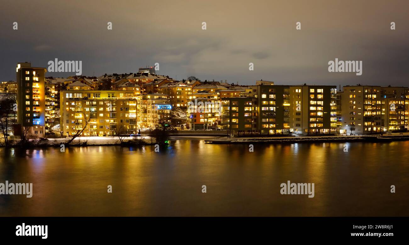 Stockholm, Sweden The island of Lilla Essingen at night Stock Photo