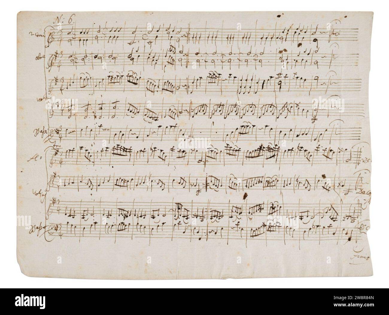 Wolfgang Amadeus Mozart - Manuscrit Autographe Des Deux Menuets Pour Orchestre - K.164 - sheet 2 of 2. Stock Photo