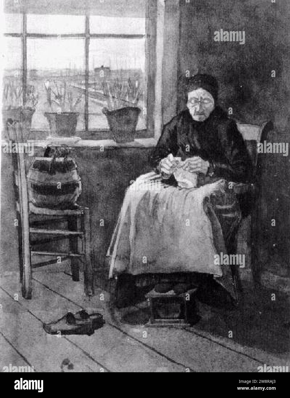 Woman at the Window, Knitting Stock Photo - Alamy