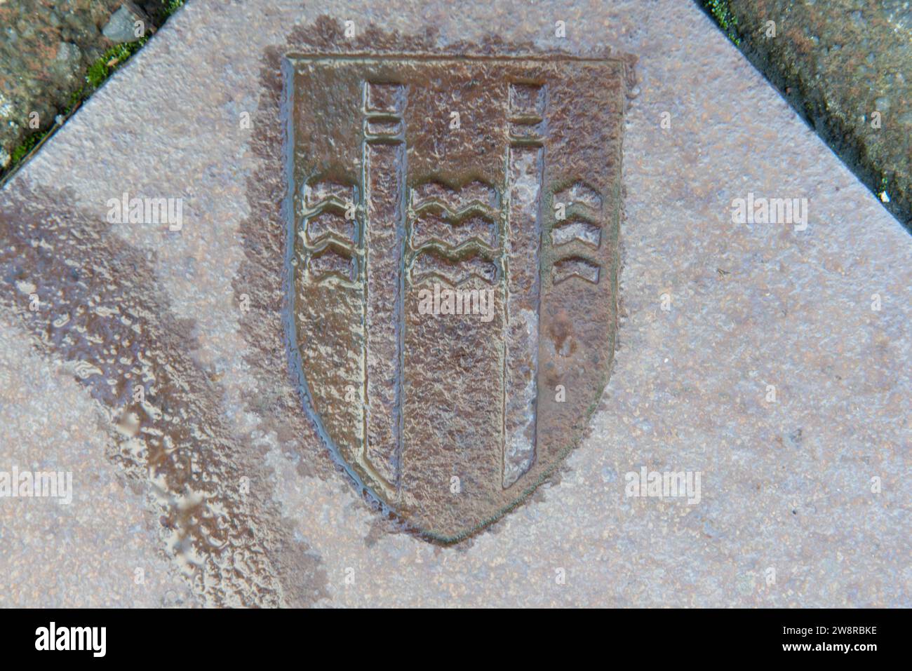 The Crest of Arms of Reykjavik, Iceland; officially adopted by the city of  on June 6, 1957. The Crest can be found throughout the city. Stock Photo