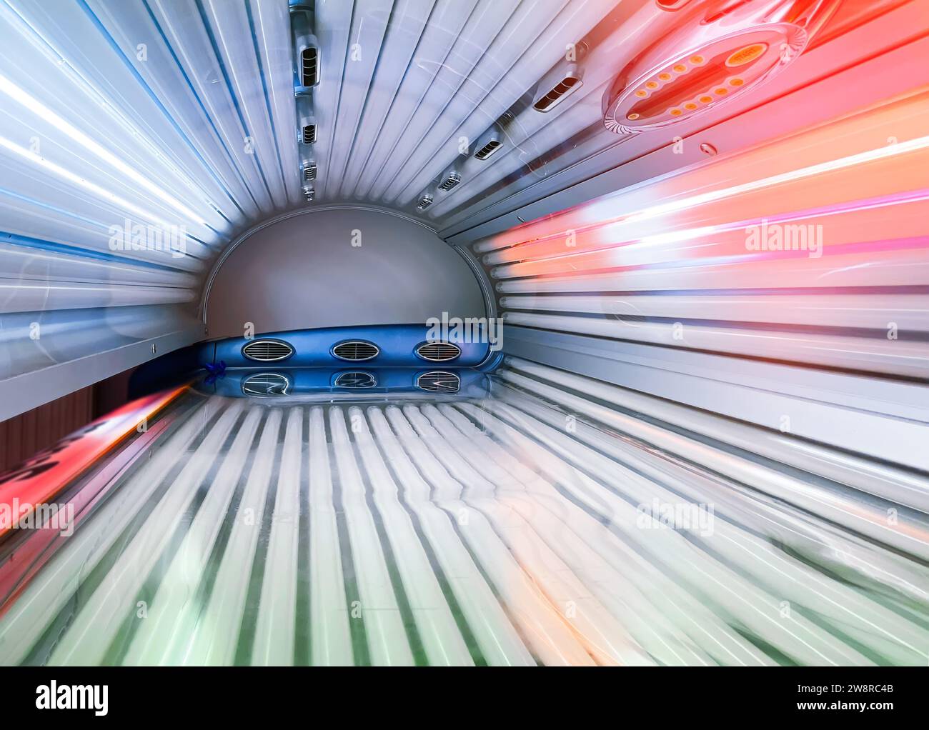 Inside view of Tanning Bed UV solarium light for skin darkening Stock