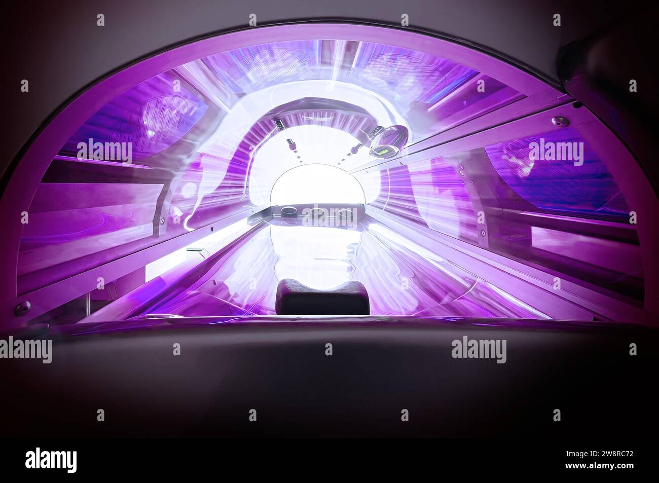 Inside view of Tanning Bed UV solarium light for skin darkening Stock