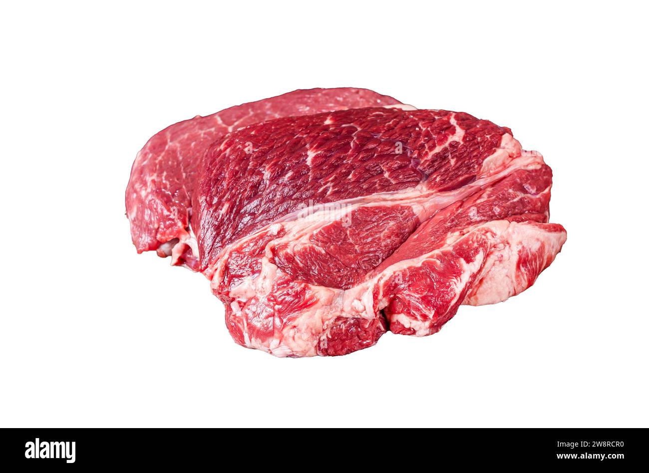 Raw Chuck eye roll Black Angus prime beef steak Isolated on white background, top view Stock
