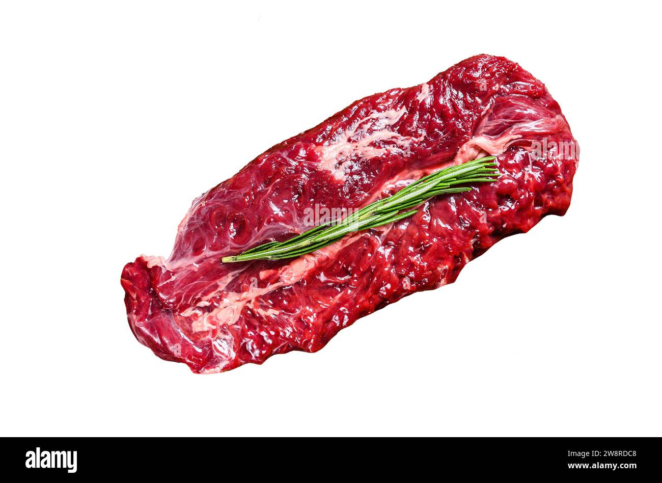 Butchers choice raw steak Onglet Hanging Tender beef meat Isolated on white background, top view Stock Photo