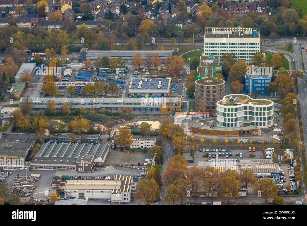 Aerial view, Gelsenwasser AG water supply company and construction site