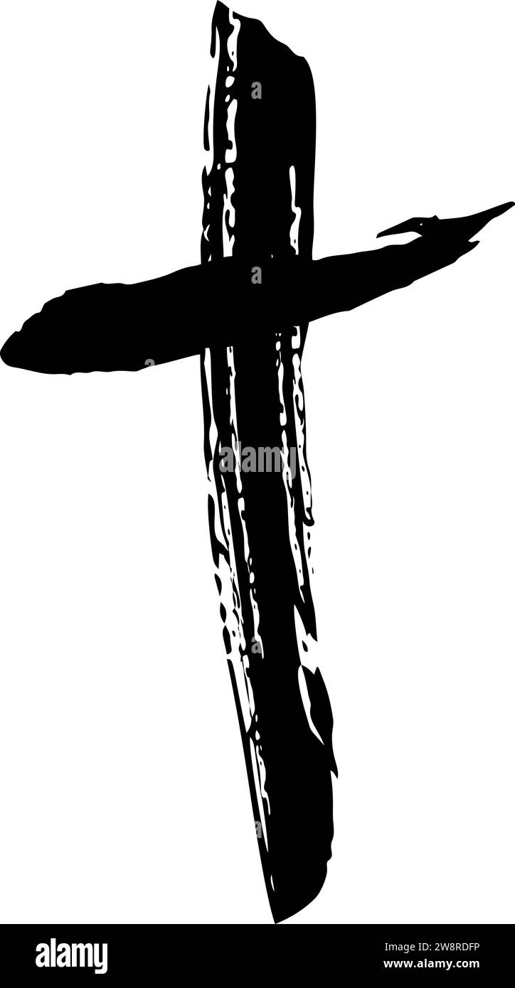 Handdrawn christian cross symbol, hand painted with ink brush. Vector ...